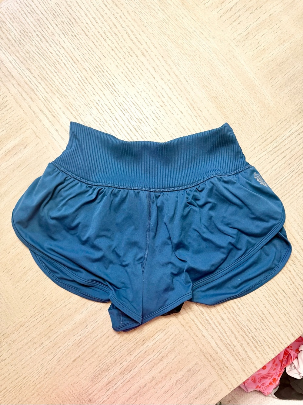 FP Movement by Free People Teal Ribbed-Waist Athletic Shorts